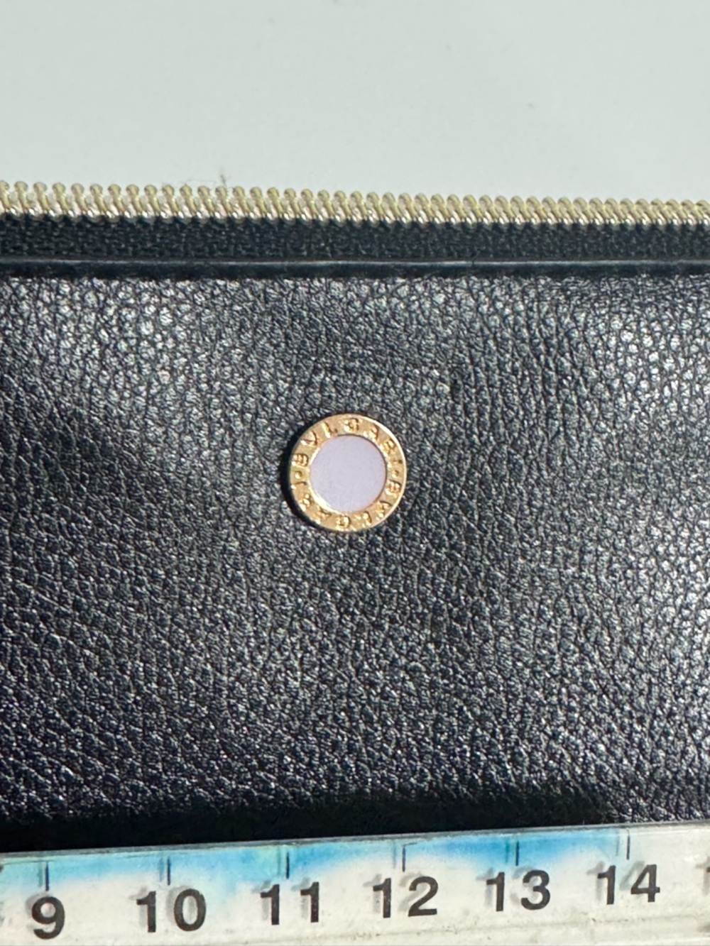 Bulgari Black Leather Zip Cosmetic Case with Gold Logo Accent